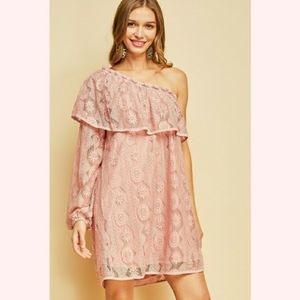 Entro Blush One Shoulder Lace Dress